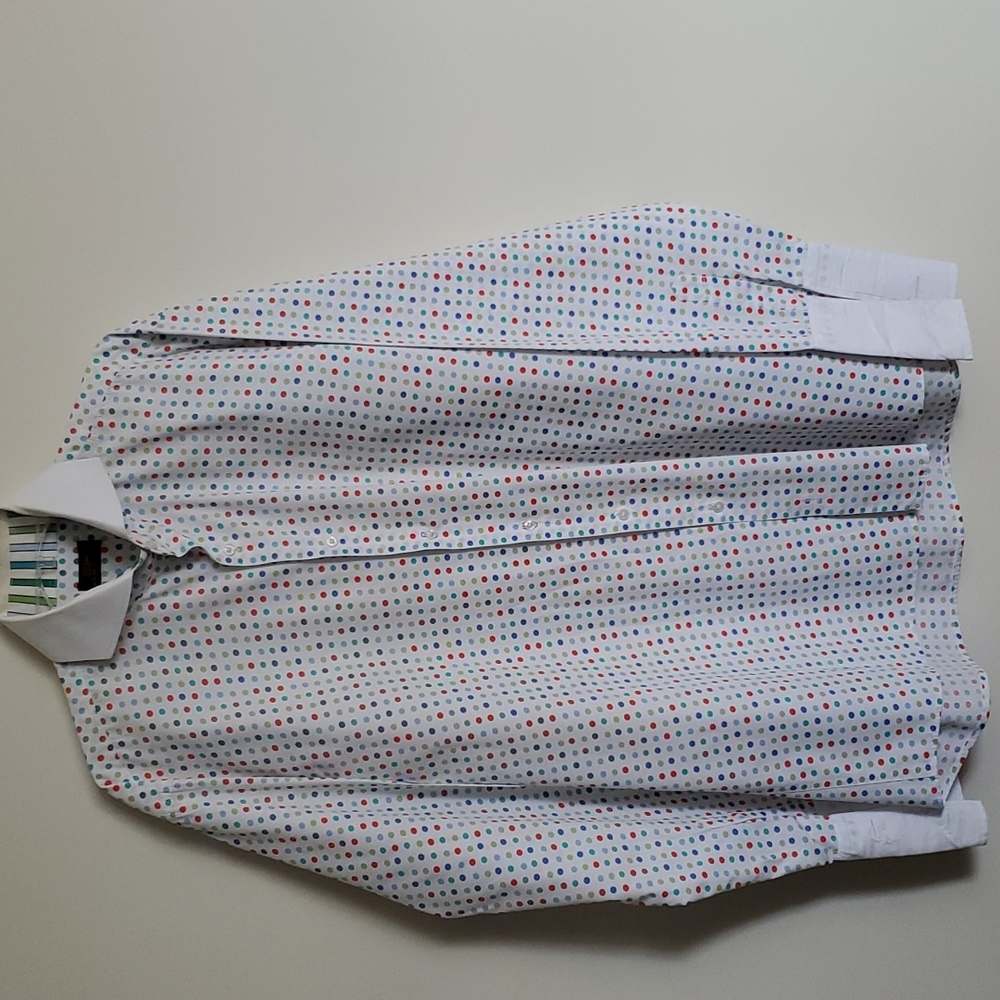 Steven Land Men's Polkadot Dress Shirt with French Cuffs and White Collar